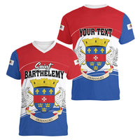 Personalised Saint Barthelemy Women V-Neck T-Shirt Ouanalao Coat of Arms