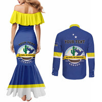 Personalised Curacao Couples Matching Mermaid Dress and Long Sleeve Button Shirt Pais Korsou Coat of Arms