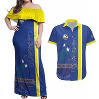 Personalised Curacao Couples Matching Off Shoulder Maxi Dress and Hawaiian Shirt Pais Korsou Coat of Arms