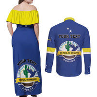 Personalised Curacao Couples Matching Off Shoulder Maxi Dress and Long Sleeve Button Shirt Pais Korsou Coat of Arms