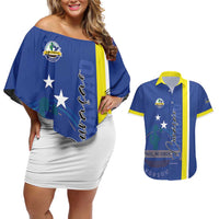 Personalised Curacao Couples Matching Off Shoulder Short Dress and Hawaiian Shirt Pais Korsou Coat of Arms