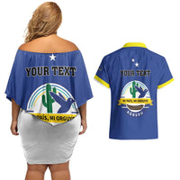Personalised Curacao Couples Matching Off Shoulder Short Dress and Hawaiian Shirt Pais Korsou Coat of Arms