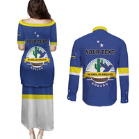Personalised Curacao Couples Matching Puletasi and Long Sleeve Button Shirt Pais Korsou Coat of Arms