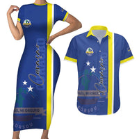 Personalised Curacao Couples Matching Short Sleeve Bodycon Dress and Hawaiian Shirt Pais Korsou Coat of Arms