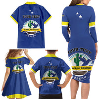 Personalised Curacao Family Matching Long Sleeve Bodycon Dress and Hawaiian Shirt Pais Korsou Coat of Arms