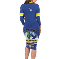 Personalised Curacao Long Sleeve Bodycon Dress Pais Korsou Coat of Arms