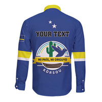 Personalised Curacao Long Sleeve Button Shirt Pais Korsou Coat of Arms