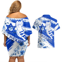 Israel Independence Day Couples Matching Off Shoulder Short Dress and Hawaiian Shirt Hoopoe Bird With Magen David - Wonder Print Shop