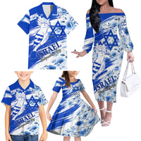 Israel Independence Day Family Matching Off Shoulder Long Sleeve Dress and Hawaiian Shirt Hoopoe Bird With Magen David - Wonder Print Shop