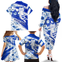 Israel Independence Day Family Matching Off Shoulder Long Sleeve Dress and Hawaiian Shirt Hoopoe Bird With Magen David - Wonder Print Shop