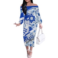 Israel Independence Day Family Matching Off Shoulder Long Sleeve Dress and Hawaiian Shirt Hoopoe Bird With Magen David - Wonder Print Shop