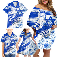 Israel Independence Day Family Matching Off Shoulder Short Dress and Hawaiian Shirt Hoopoe Bird With Magen David - Wonder Print Shop