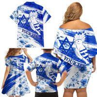 Israel Independence Day Family Matching Off Shoulder Short Dress and Hawaiian Shirt Hoopoe Bird With Magen David - Wonder Print Shop
