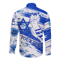 Israel Independence Day Long Sleeve Button Shirt Hoopoe Bird With Magen David - Wonder Print Shop