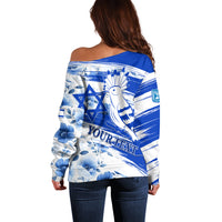 Israel Independence Day Off Shoulder Sweater Hoopoe Bird With Magen David - Wonder Print Shop