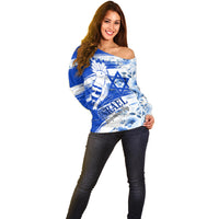 Israel Independence Day Off Shoulder Sweater Hoopoe Bird With Magen David - Wonder Print Shop