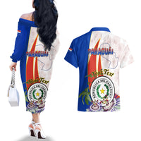 Paraguay Independence Day Couples Matching Off The Shoulder Long Sleeve Dress and Hawaiian Shirt Passion Flower Vintage Antique Naduti - Wonder Print Shop