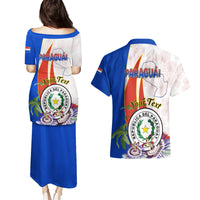 Paraguay Independence Day Couples Matching Puletasi and Hawaiian Shirt Passion Flower Vintage Antique Naduti - Wonder Print Shop