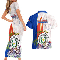 Paraguay Independence Day Couples Matching Short Sleeve Bodycon Dress and Hawaiian Shirt Passion Flower Vintage Antique Naduti - Wonder Print Shop