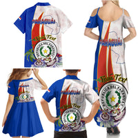 Paraguay Independence Day Family Matching Summer Maxi Dress and Hawaiian Shirt Passion Flower Vintage Antique Naduti - Wonder Print Shop