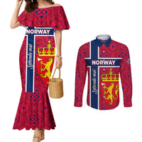 Norway Constitution Day Couples Matching Mermaid Dress and Long Sleeve Button Shirt Norge Folk Pattern Flag Style