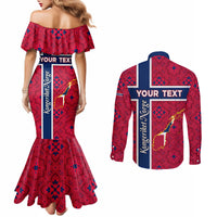 Norway Constitution Day Couples Matching Mermaid Dress and Long Sleeve Button Shirt Norge Folk Pattern Flag Style