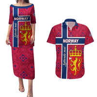 Norway Constitution Day Couples Matching Puletasi and Hawaiian Shirt Norge Folk Pattern Flag Style - Wonder Print Shop
