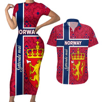 Norway Constitution Day Couples Matching Short Sleeve Bodycon Dress and Hawaiian Shirt Norge Folk Pattern Flag Style - Wonder Print Shop