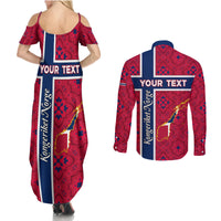 Norway Constitution Day Couples Matching Summer Maxi Dress and Long Sleeve Button Shirt Norge Folk Pattern Flag Style - Wonder Print Shop