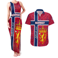 Norway Constitution Day Couples Matching Tank Maxi Dress and Hawaiian Shirt Norge Folk Pattern Flag Style - Wonder Print Shop