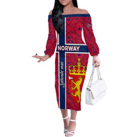 Norway Constitution Day Family Matching Off Shoulder Long Sleeve Dress and Hawaiian Shirt Norge Folk Pattern Flag Style - Wonder Print Shop
