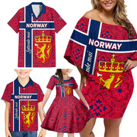 Norway Constitution Day Family Matching Off Shoulder Short Dress and Hawaiian Shirt Norge Folk Pattern Flag Style - Wonder Print Shop