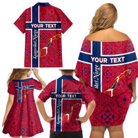 Norway Constitution Day Family Matching Off Shoulder Short Dress and Hawaiian Shirt Norge Folk Pattern Flag Style - Wonder Print Shop