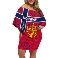 Norway Constitution Day Family Matching Off Shoulder Short Dress and Hawaiian Shirt Norge Folk Pattern Flag Style - Wonder Print Shop