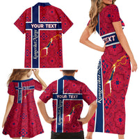 Norway Constitution Day Family Matching Short Sleeve Bodycon Dress and Hawaiian Shirt Norge Folk Pattern Flag Style - Wonder Print Shop