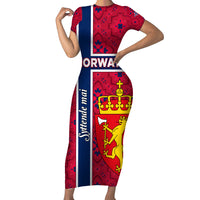 Norway Constitution Day Short Sleeve Bodycon Dress Norge Folk Pattern Flag Style - Wonder Print Shop