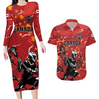 Custom Canada Lacrosse Couples Matching Long Sleeve Bodycon Dress and Hawaiian Shirt National Summer Sport