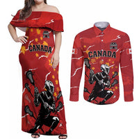 Custom Canada Lacrosse Couples Matching Off Shoulder Maxi Dress and Long Sleeve Button Shirt National Summer Sport
