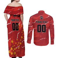 Custom Canada Lacrosse Couples Matching Off Shoulder Maxi Dress and Long Sleeve Button Shirt National Summer Sport