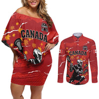 Custom Canada Lacrosse Couples Matching Off Shoulder Short Dress and Long Sleeve Button Shirt National Summer Sport