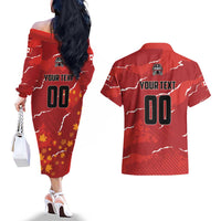 Custom Canada Lacrosse Couples Matching Off The Shoulder Long Sleeve Dress and Hawaiian Shirt National Summer Sport