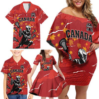 Custom Canada Lacrosse Family Matching Off Shoulder Short Dress and Hawaiian Shirt National Summer Sport