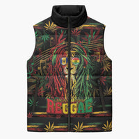 Personalized Barbados One Love Reggae Lion Sleeveless Puffer Jacket Caribbean Reggae Spirit