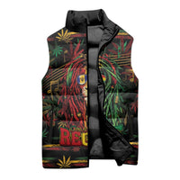 Personalized Barbados One Love Reggae Lion Sleeveless Puffer Jacket Caribbean Reggae Spirit