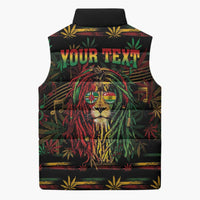 Personalized Dominica One Love Reggae Lion Sleeveless Puffer Jacket Caribbean Reggae Spirit