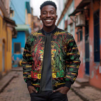 Personalized Guyana One Love Reggae Lion Sleeve Zip Bomber Jacket Caribbean Reggae Spirit