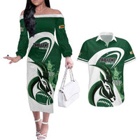 Custom Rugby Zimbabwe Couples Matching Off The Shoulder Long Sleeve Dress and Hawaiian Shirt Sables Is The Champion - Wonder Print Shop