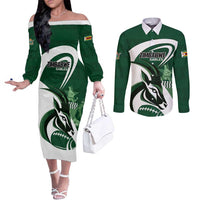Custom Rugby Zimbabwe Couples Matching Off The Shoulder Long Sleeve Dress and Long Sleeve Button Shirt Sables Is The Champion - Wonder Print Shop