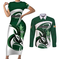 Custom Rugby Zimbabwe Couples Matching Short Sleeve Bodycon Dress and Long Sleeve Button Shirt Sables Is The Champion - Wonder Print Shop