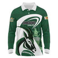 Custom Rugby Zimbabwe Long Sleeve Polo Shirt Sables Is The Champion - Wonder Print Shop